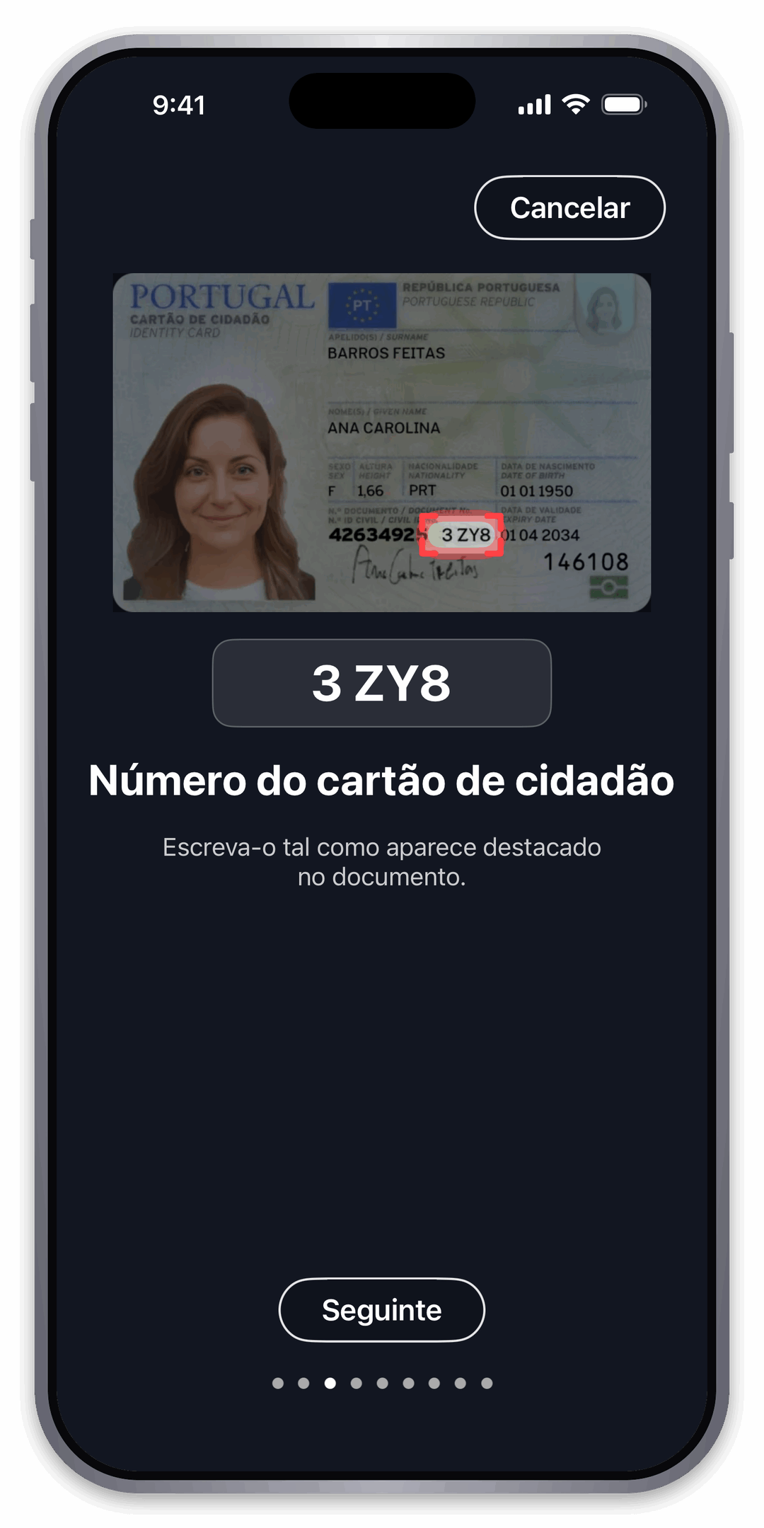 Introduza o número do cartão