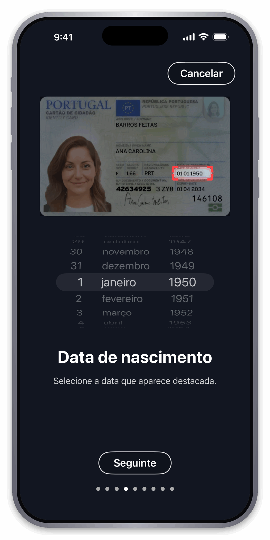 Indique a data de nascimento